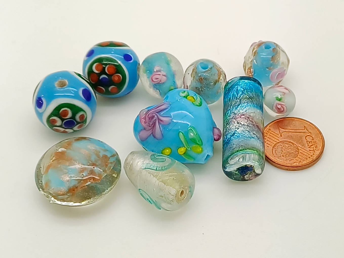 PV-lot-99 perles verre lampwork bleu clair