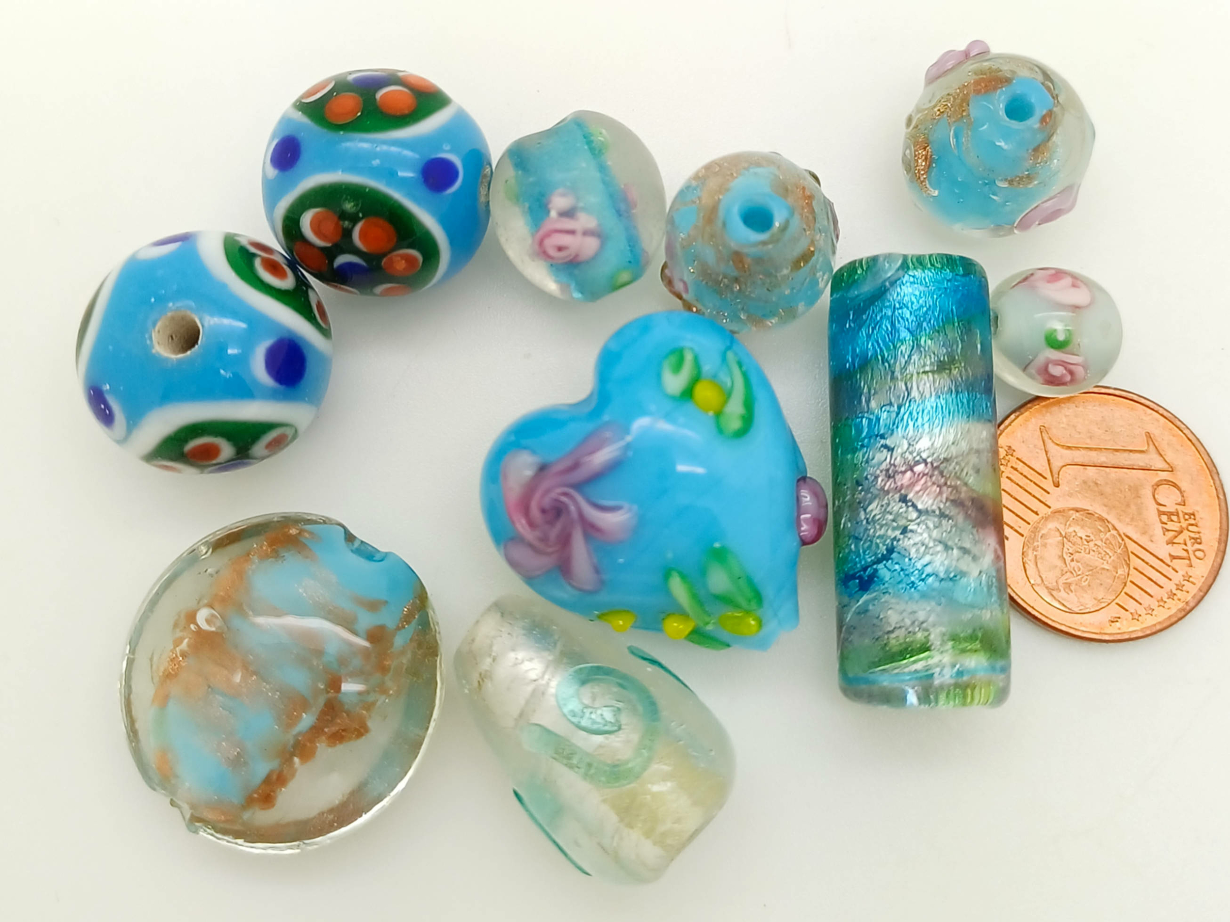 PV-lot-99 perles verre mix formes bleu clair