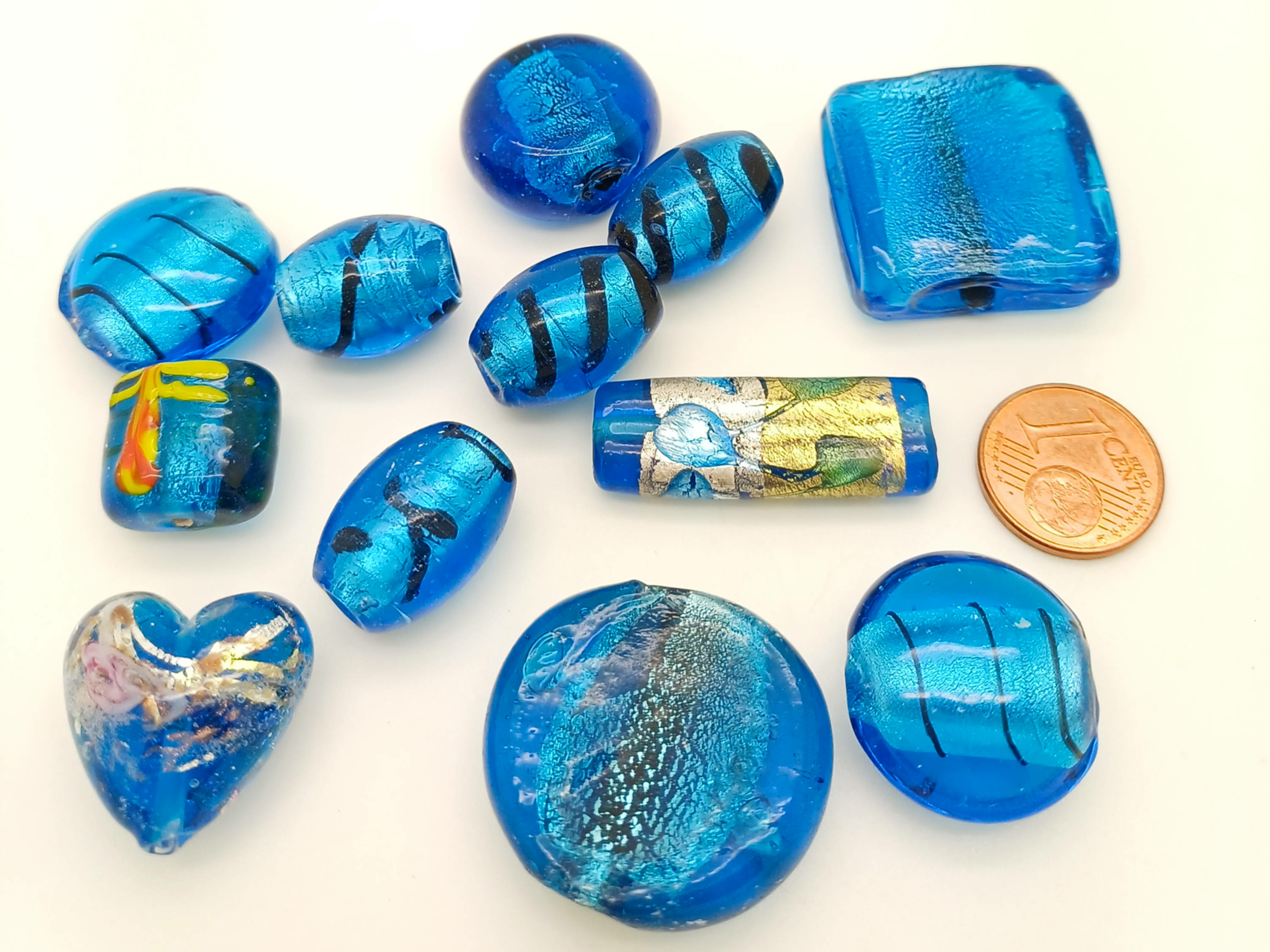PV-lot-100 perles verre lampwork bleu vif