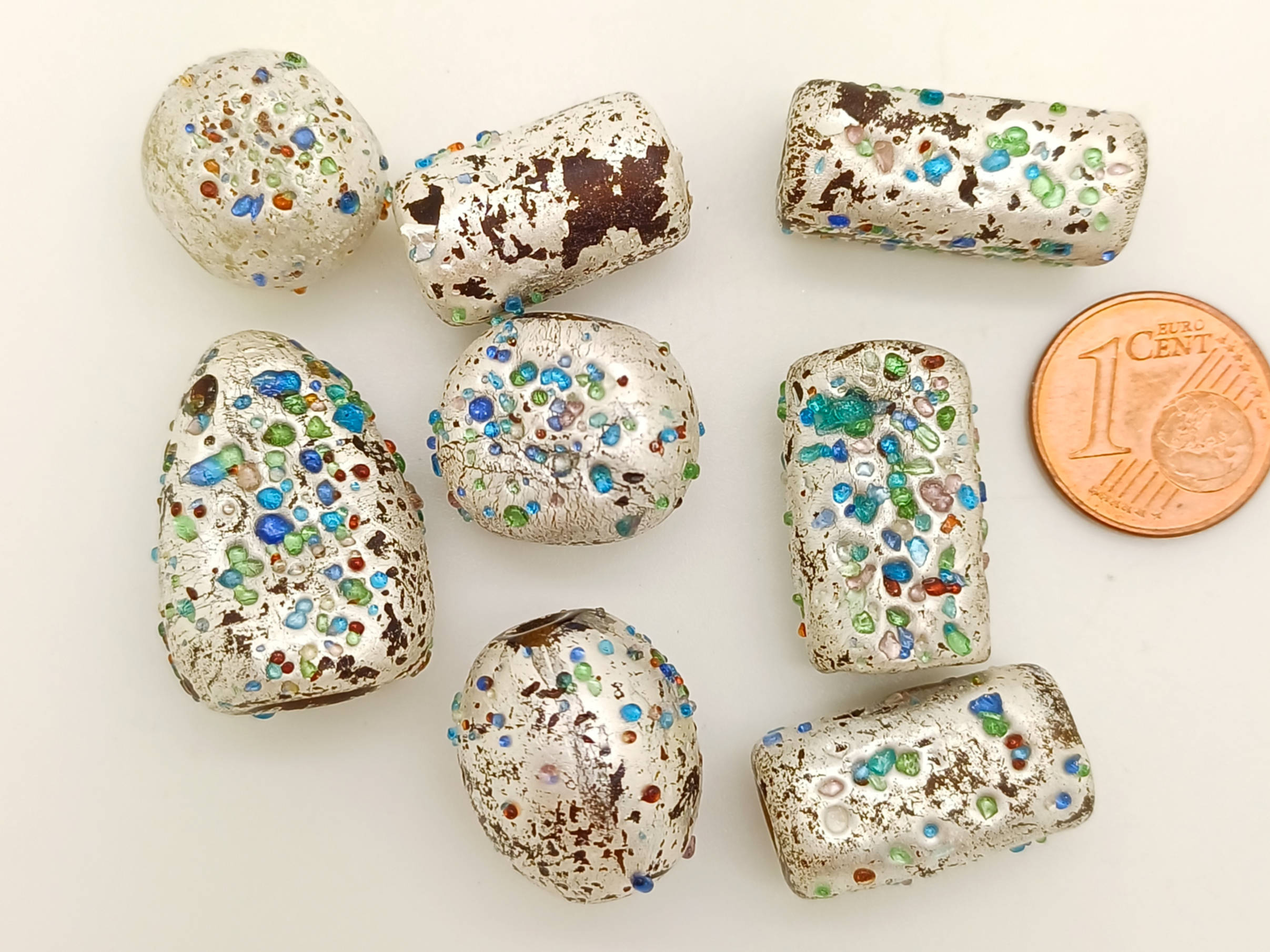 PV-lot-101 perles verre argente mutlti