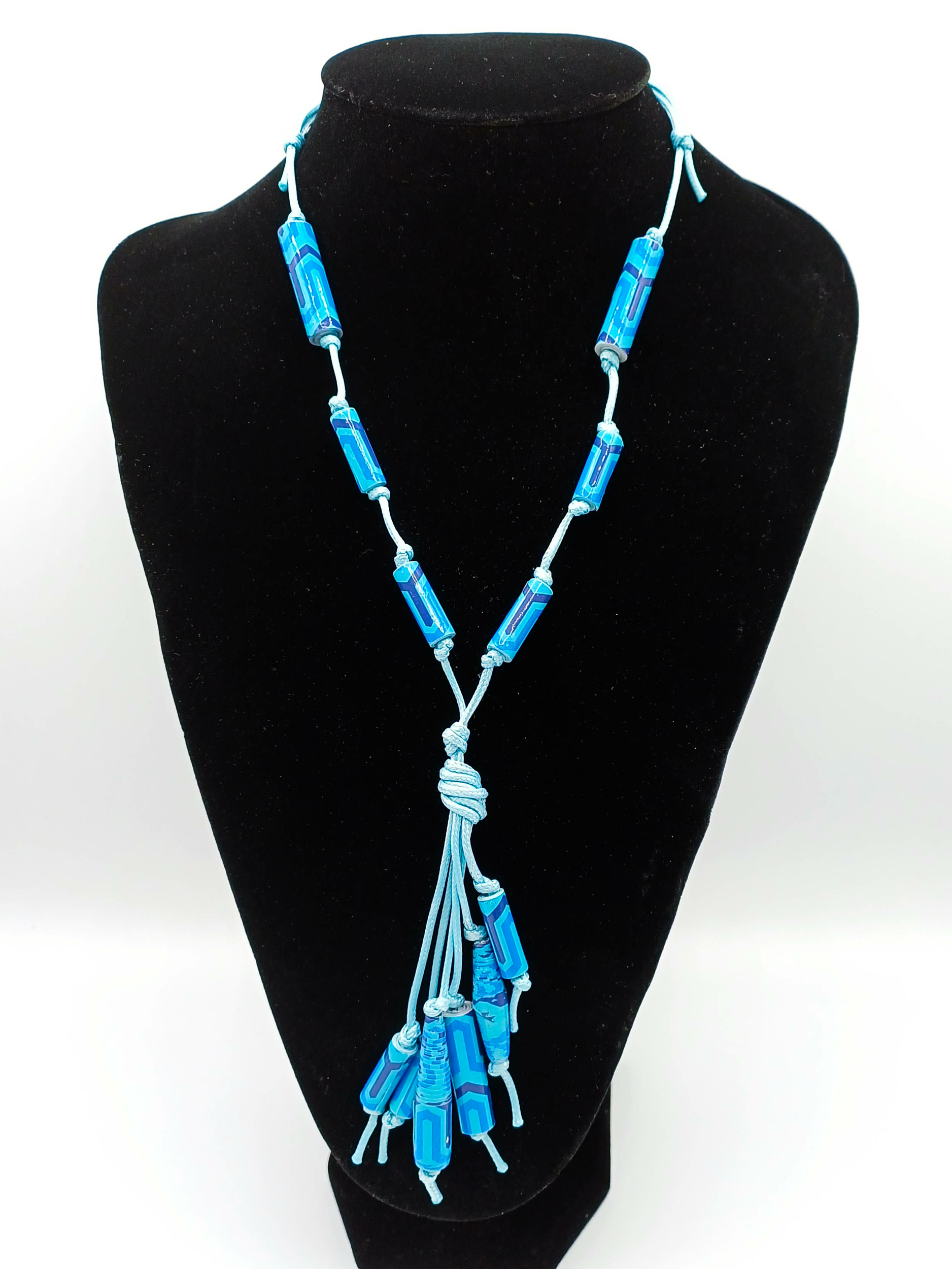 COL03 collier bleu perle papier reglable