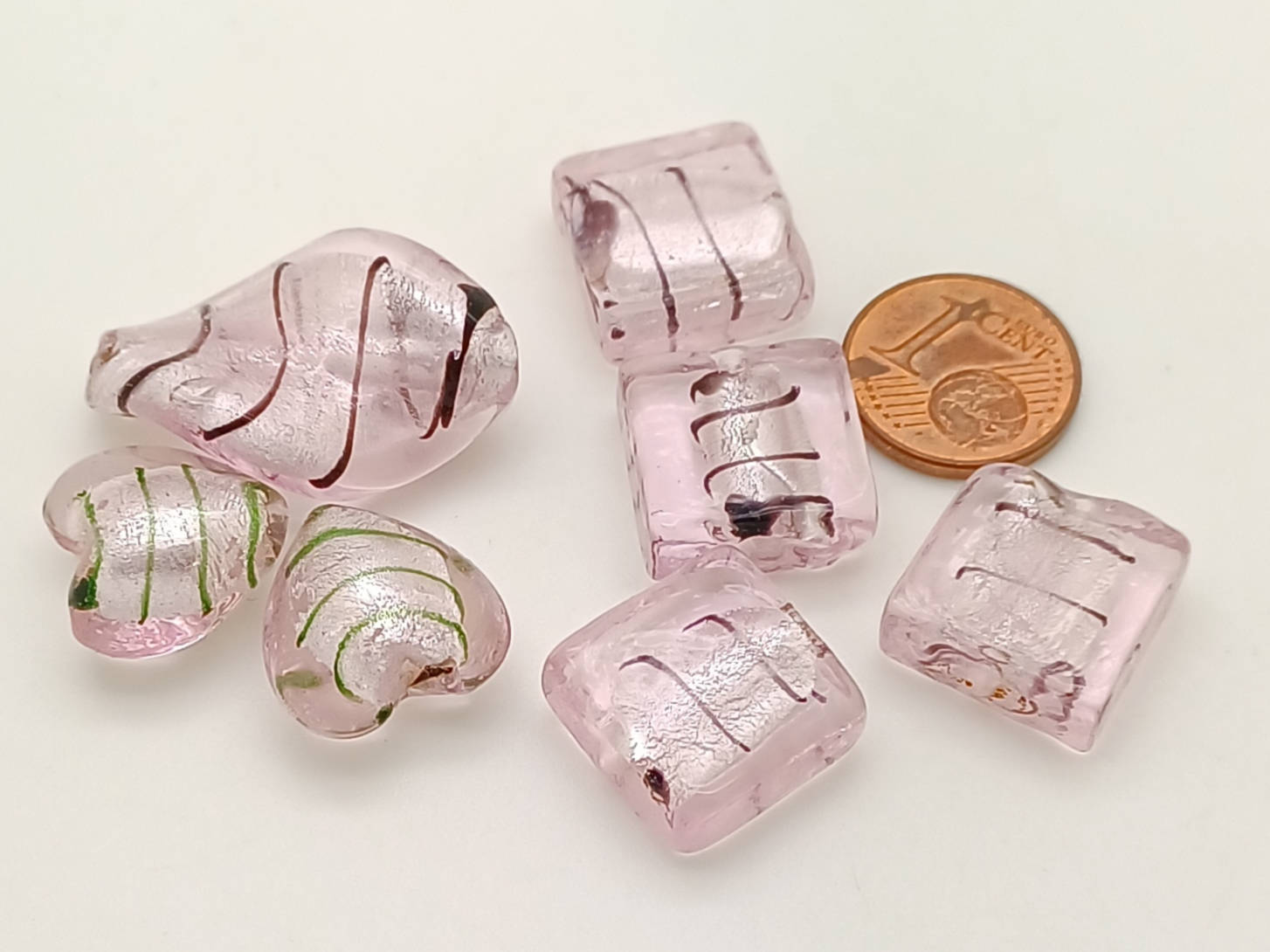 PV-lot-07 perles roses verre lampwork stries noires