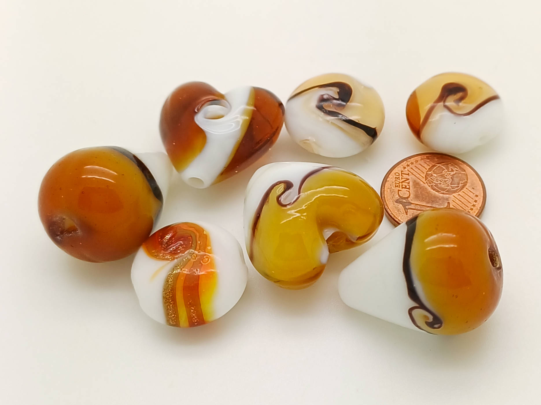 PV-lot-50 perles marron et blanc verre
