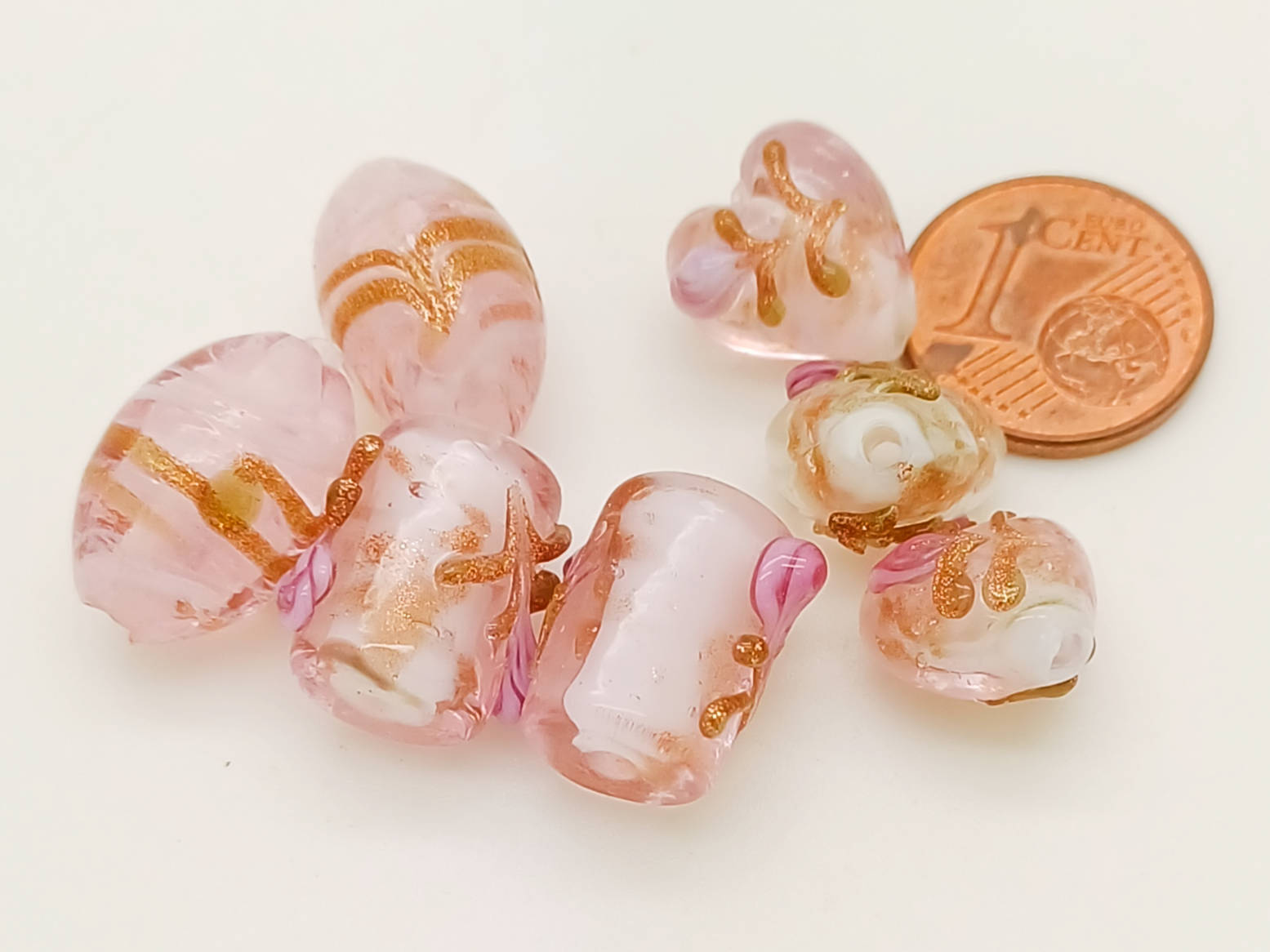 PV-lot-70 perles verre lampwork roses et dorees
