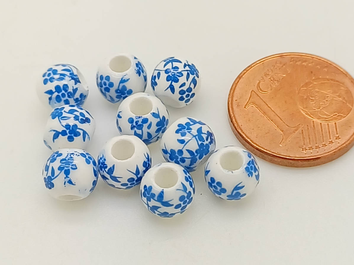 perles procelaine fleur bleu de prusse 6mm