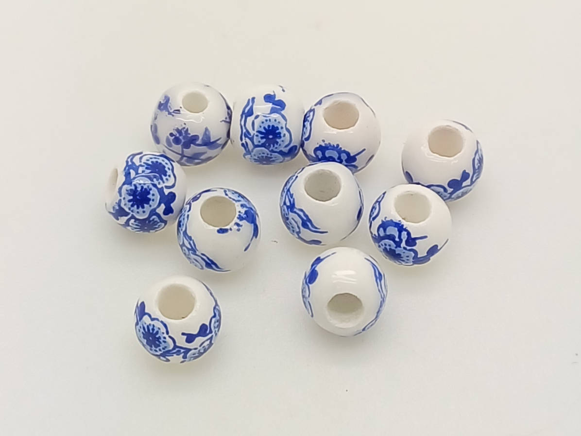 perles porcelaine bleu fleur 6mm