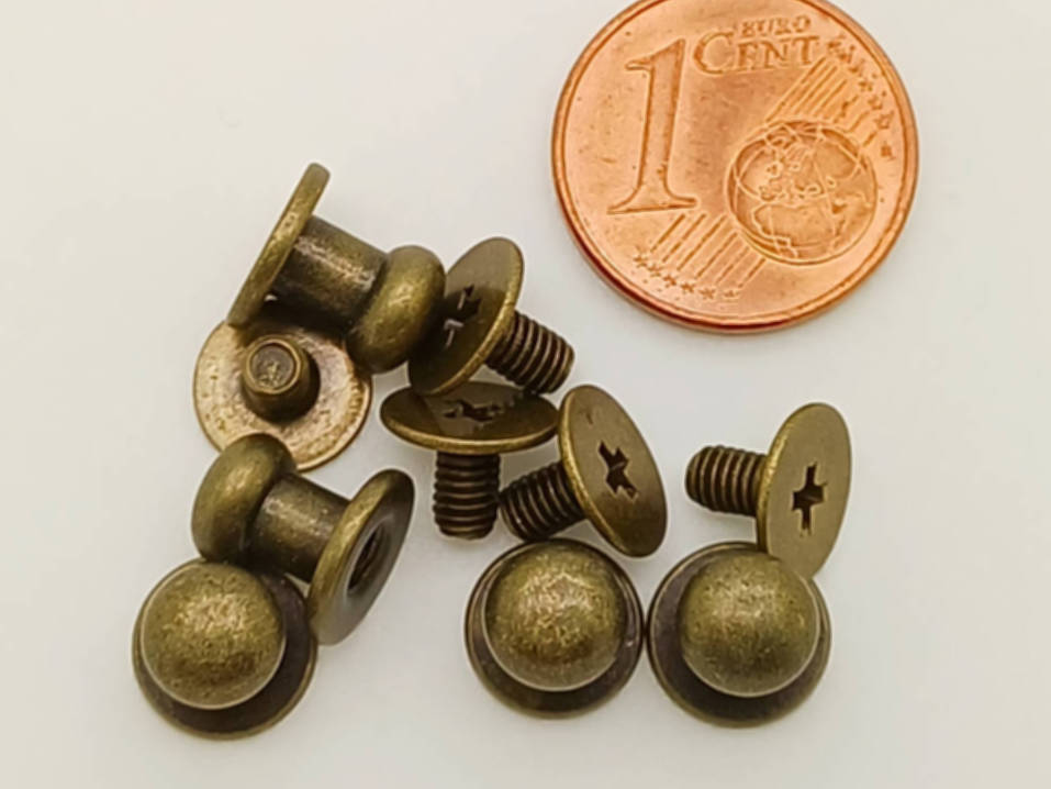 mini poignee bouton de col 8x6mm bronze cuir