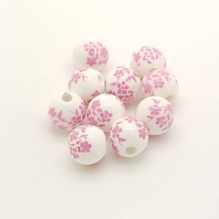 POR-33 perle porcelaine 10mm rose fleur