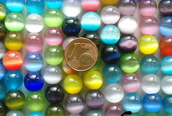 Perles verre Oeil de Chat rondes 10mm par 38 pcs
