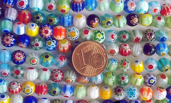 Perles verre Millefiori rondes 6mm MIX par 65 pcs