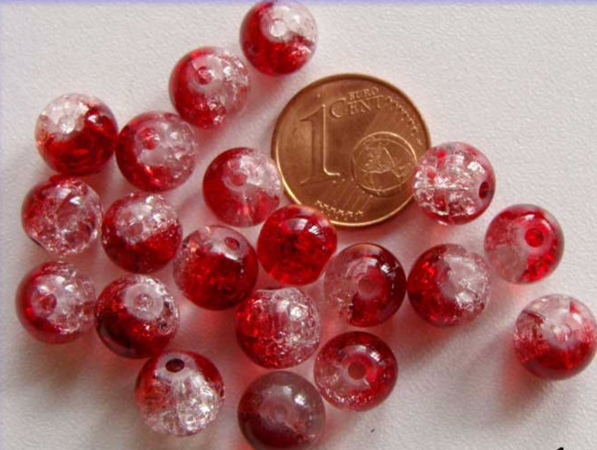 perle verre craquele rouge transparent 8mm
