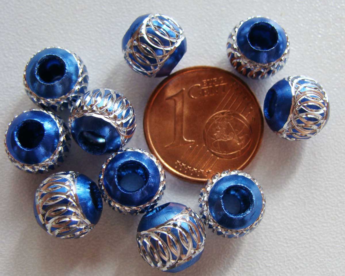 perle bleu fonce aluminium ronde 8mm