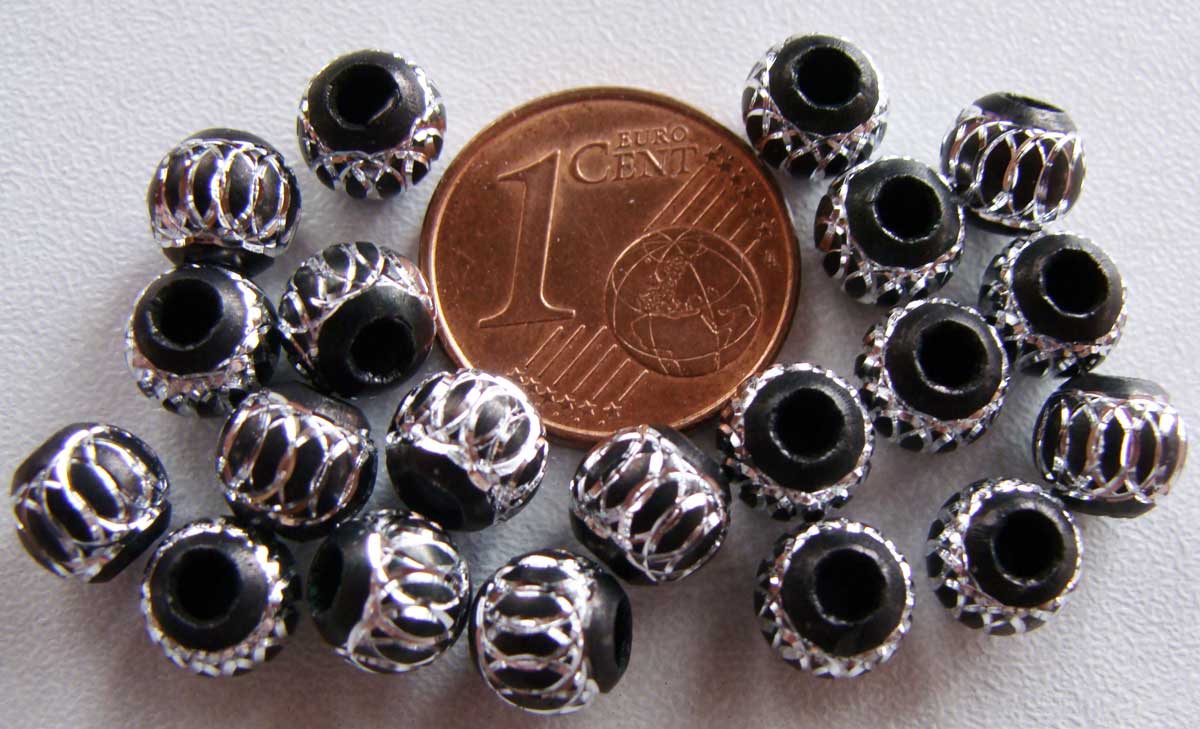 perle noire aluminium ronde 6mm