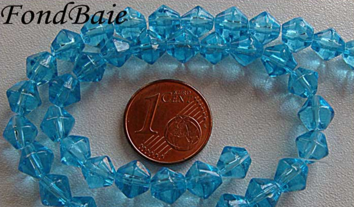 perle toupie 6mm bleu verre
