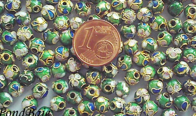 perle cloisonne 6mm vert fonce