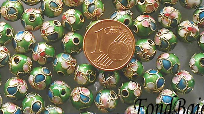 perle cloisonne 8mm vert fonce