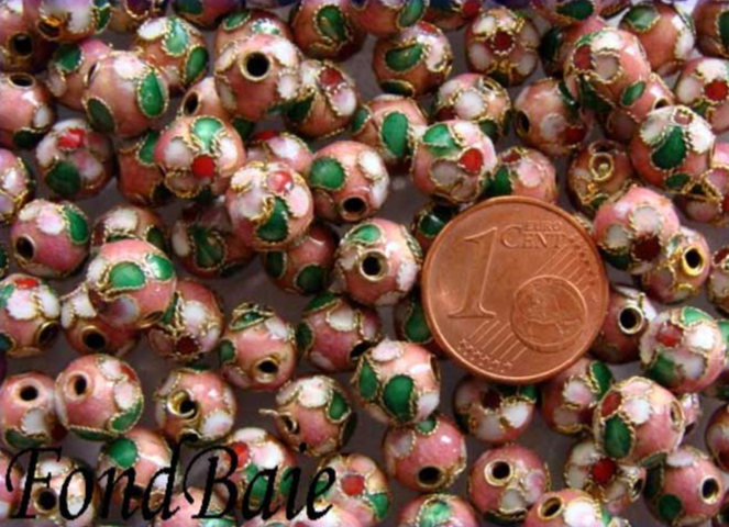 perle cloisonne 8mm vieux rose