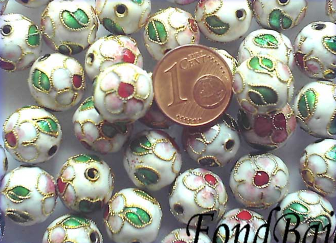 Perles Rondes Cloisonnés 12mm BLANC par 10 pcs