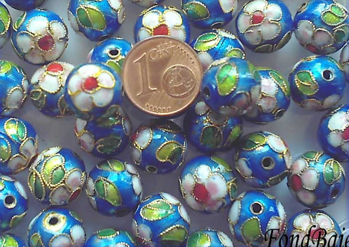 Perles Rondes Cloisonnés 12mm BLEU par 10 pcs