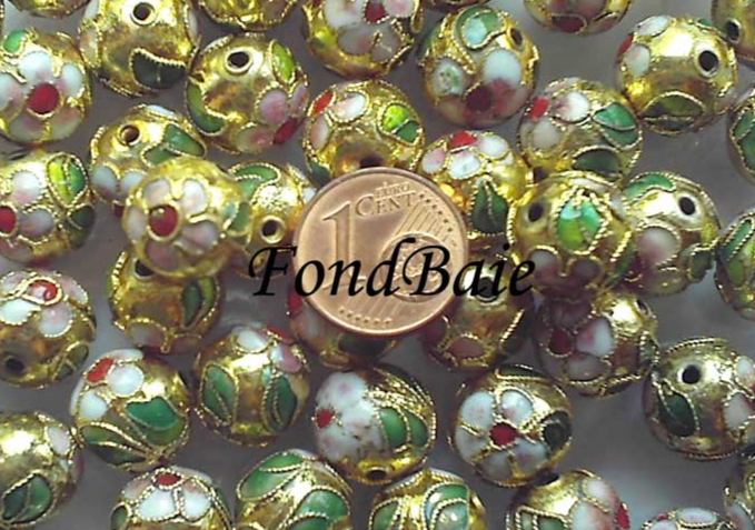 Perles Rondes Cloisonnés 12mm DORE par 10 pcs