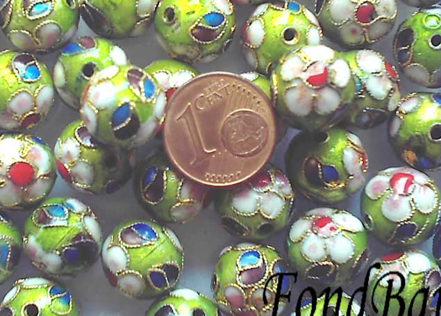 Perles Rondes Cloisonnés 12mm VERT CLAIR par 10 pcs