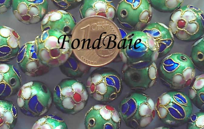 Perles Rondes Cloisonnés 12mm VERT FONCE par 10 pcs