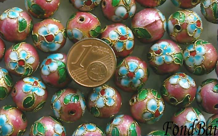 Perles Rondes Cloisonnés 12mm VIEUX ROSE par 10 pcs