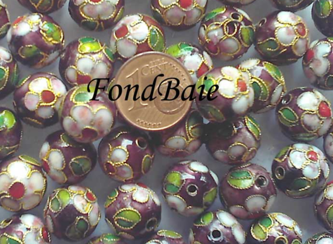 Perles Rondes Cloisonnés 12mm VIOLET par 10 pcs