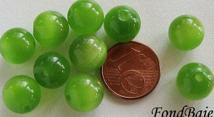 perle vert clair oeil de chat 10mm