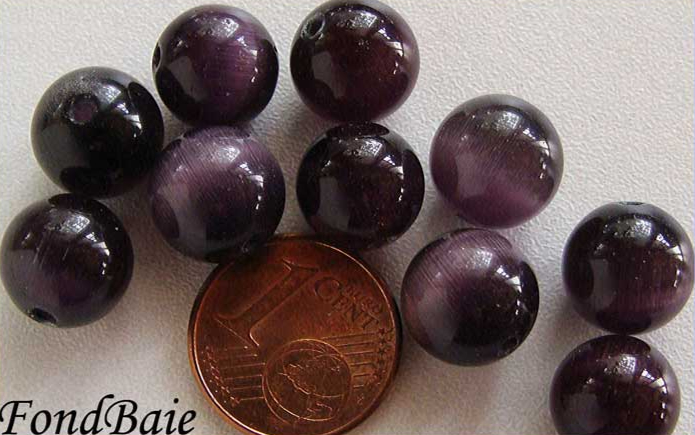 perle violet fonce oeil de chat 10mm
