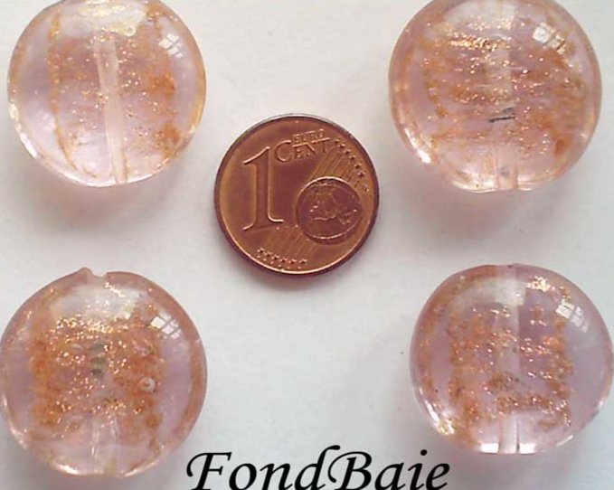 perle galet 20mm verre rose dore