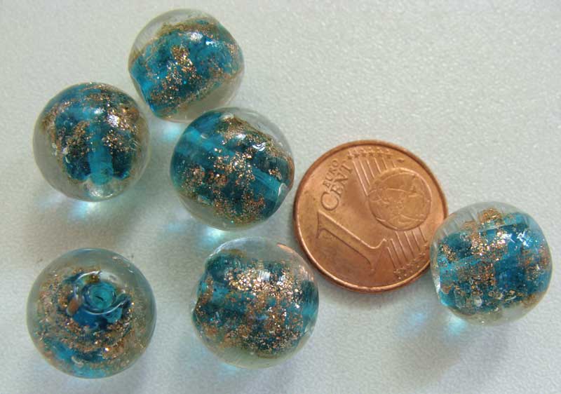 perles verre 12mm bleu dore