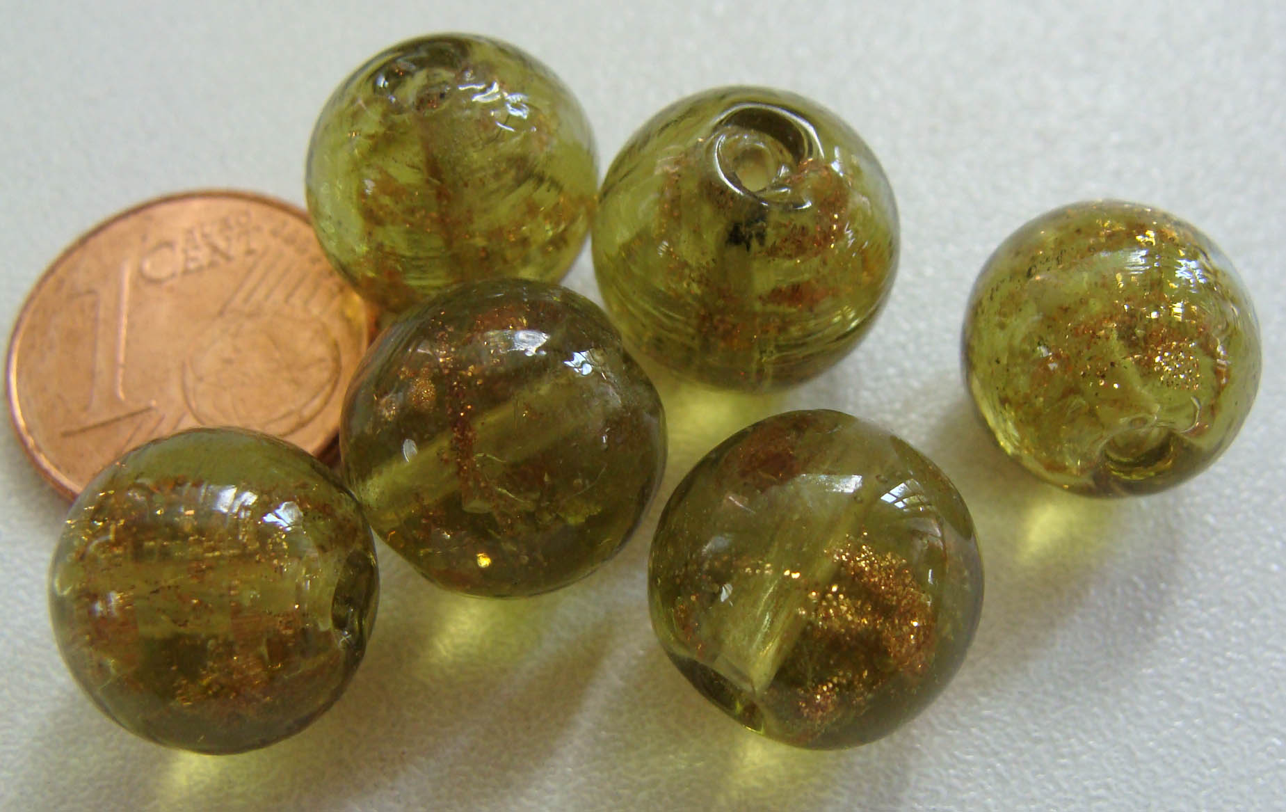 perles verre 12mm vert olive dore