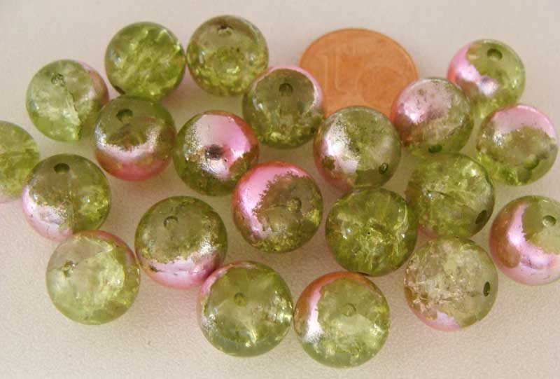 perle verre craquele metalise vert rose