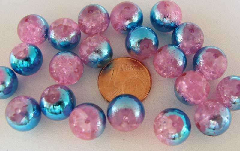 perle verre craquele metalise rose bleu