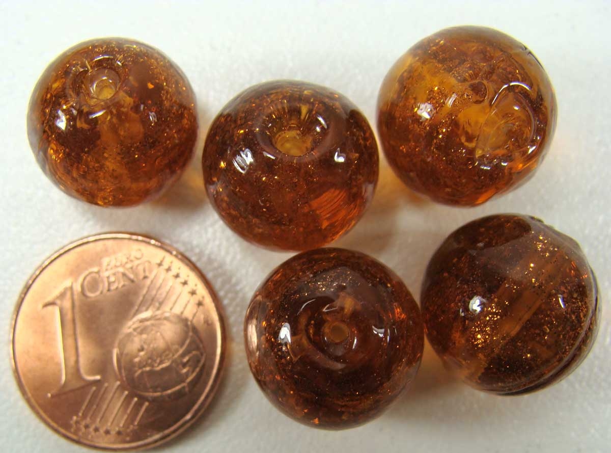 perle verre marron fonce dore rondes 12mm