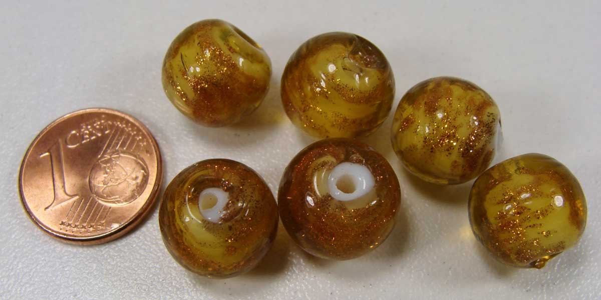 perle verre marron blanc dore rondes 12mm