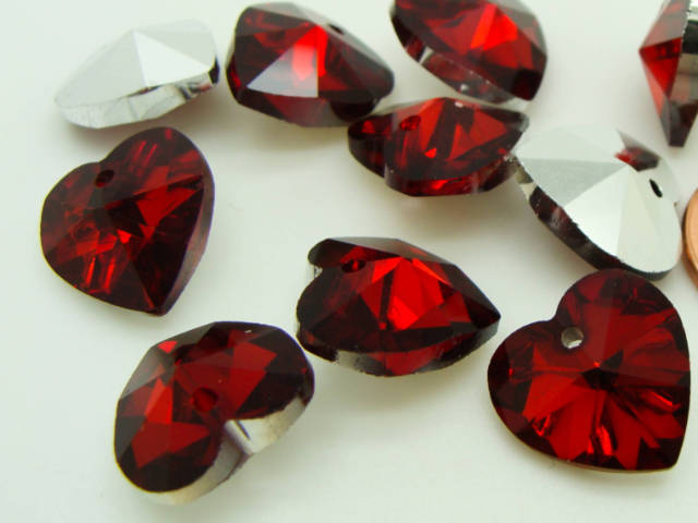 breloque coeur 14mm rouge verre pa
