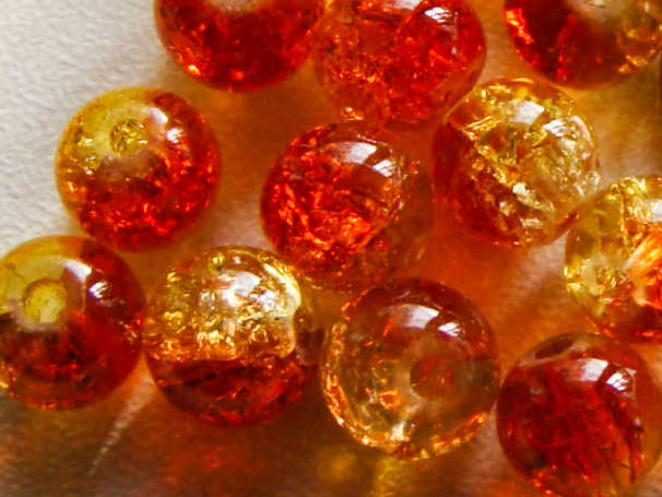 perle verre craquele 6mm jaune orange