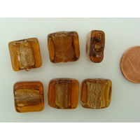 6 perles CARRE 12mm Marron VERRE facon MURANO feuille argenté bijoux
