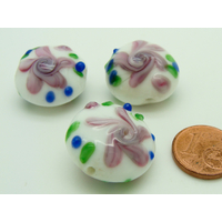 2 perles verre lampwork tubes 24mm rose motifs vert marron DIY création bijoux