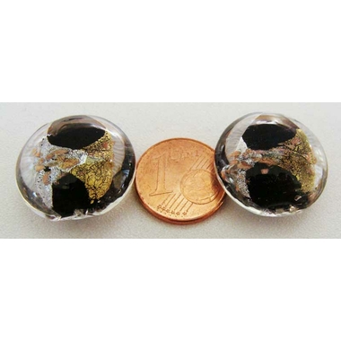 Lot de 4 perles en verre lampwork noir or 20mm