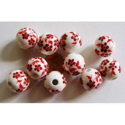 perle porcelaine blanc fleur rouge 16mm por-12