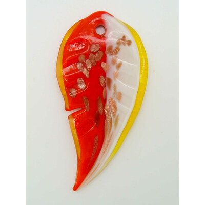 Pend-299-3 pendentif plume blanc rouge dore