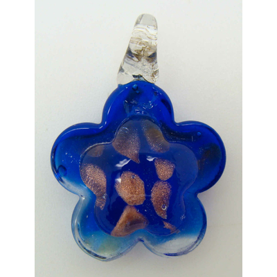 Pendentif Petite Fleur bleu foncé touches dorées 27mm en verre lampwork