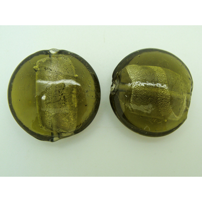 Perle galet 28mm Vert Kaki verre façon Murano par 1 pc