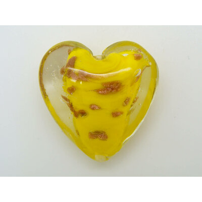 perle verre coeur 35mm jaune dore