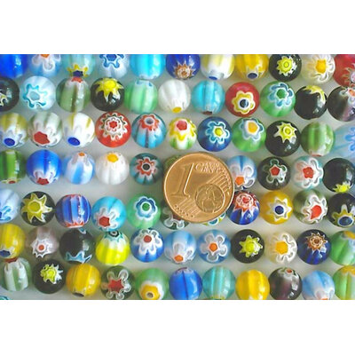 perle millefiori verre 8mm mix
