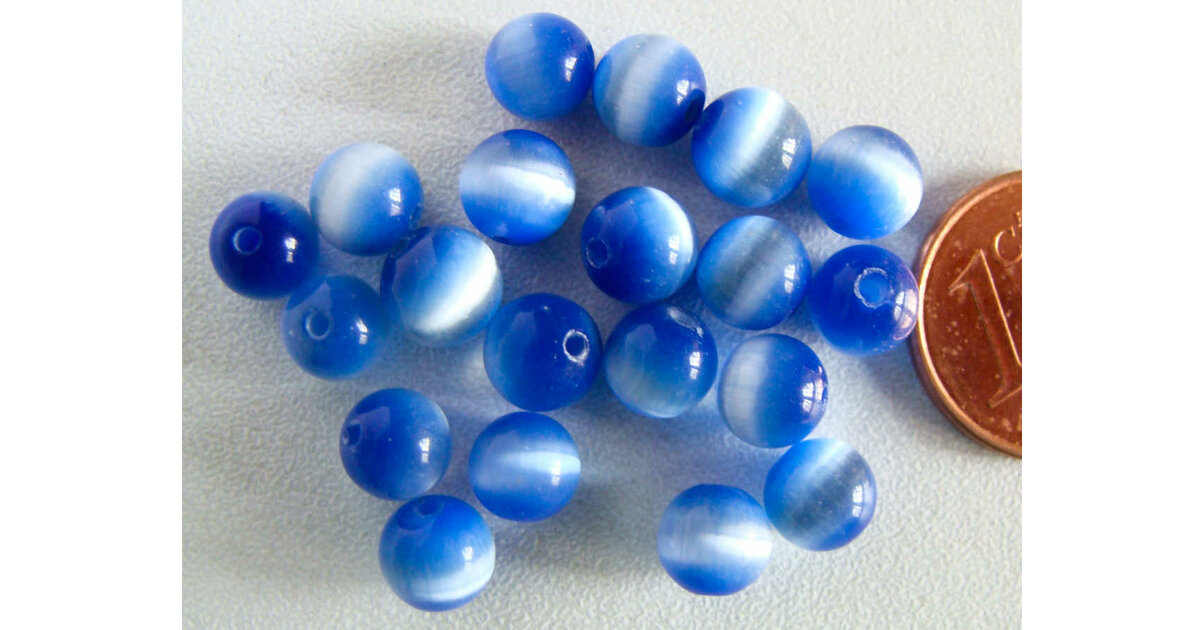 Lot De 24 Perles "œil De Chat" Bleues - 8 Mm, Parfaites Pour Bijoux DIY, Création, Neuf
