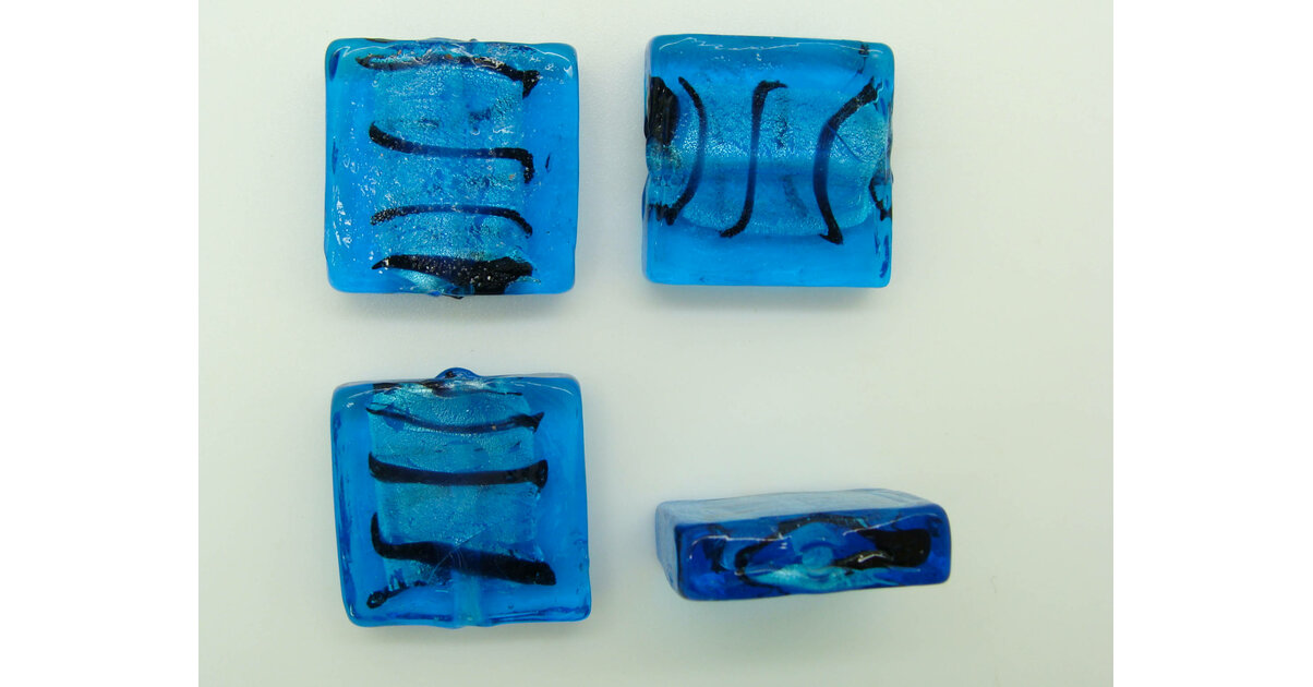 10 Perles Carrées En Verre Pop Bleu Ligné Orange - Dimensions 6x10mm, Neuf, Fabrication Française